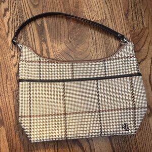 Ralph Lauren Tan and Cream Houndstooth Shoulder Bag